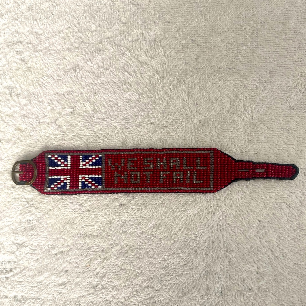 🇬🇧 Beautiful Vintage WWII Glass Beaded ‘WE SHALL NOT FAIL’ cuff/bracelet 🇬🇧
